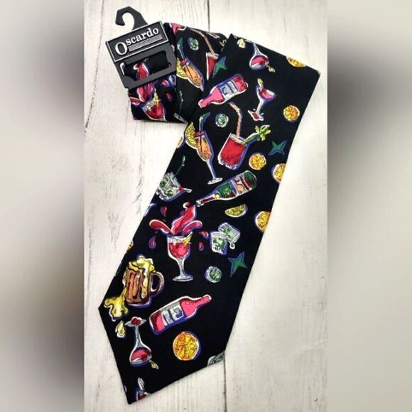 Oscardo Men's Silk Neck Tie Barware Party Formal Champagne Beer New - Picture 1 of 11